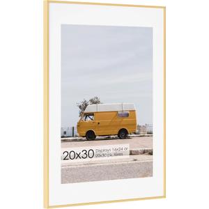 20x30 Metal Picture Frame with 16x24 Mat, Brushed Aluminum Finish, Tempered Glass Front, and Attached Hanging Hardware - Versatile Wall Display Frames for Vertical or Horizontal Orientation(Rose Gold,