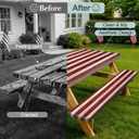 Play Tailor Picnic Table Cover with Bench Covers Camping Essentials Waterproof Windproof Camping Tablecloth with Drawstring Bag, Fitted Rectangle Tables and Seats, 72in, American Flag