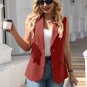 Mina Self Women's Sleeveless Vest Tops Open Front Lightweight Blazer Jacket (XXL)