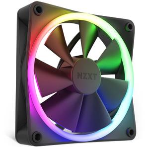 NZXT F120 RGB  120mm RGB PWM PC Fan  High Airflow, Low Noise  Fluid Dynamic Bearing  Single (Requires NZXT RGB Controller for CAM Software)  18 LEDs  Black
