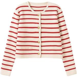 Old Money Aesthetic Clothing Y2K Striped Cardigan Sweater Women Trendy Knit Cropped Tops Gyaru Cottagecore Clothes (Red,Small)