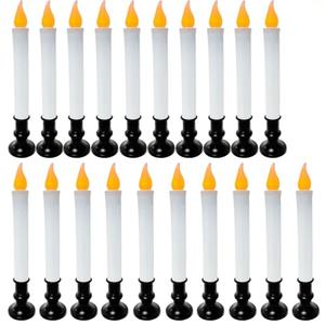 BRYBETYV 20 Pack 9" Black Base LED Candle Lights with Dusk to Dawn Sensor, Battery Powered Flameless Candles for Indoor Table Party Decor