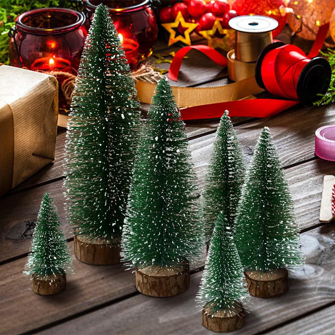 6pcs Mini Christmas Trees Decor, Artificial Bottle Brush Tabletop Trees, 4 Size Holiday Decoration for Xmas (Green)
