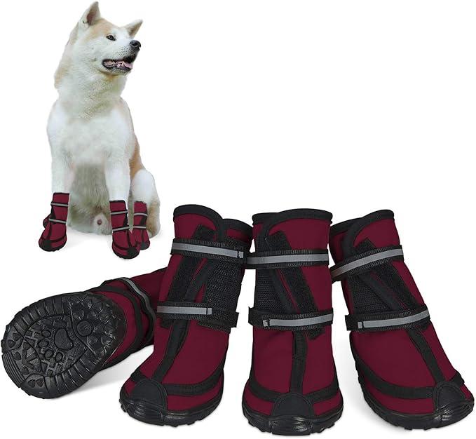 Dog Shoes for Large Dogs Winter Snow Dog Booties with Adjustable Straps Rugged Anti-Slip Sole Paw - Sports Running Hiking Pet Dog Boots Protectors Comfortable Fit for Medium Large Dog (XL, Red)