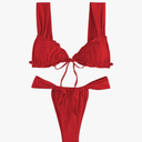 Women's Two Piece Swimsuits Frill Trim Tie Front Bathing Suit Wide Straps High Cut Sleeveless Bikini Sets, size M