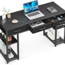 ODK Office Small Computer Desk: Home Table with Fabric Drawers & Storage Shelves, Modern Writing Desk, Black, 48"x16"