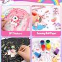 D-FantiX Unicorn Art Supplies Clear Backpack for Toddler, 51Pcs DIY Coloring Craft Kits with Scratch Art Paper and Stickers, Road Trip Activities for Kids, Creative Birthday Gift for Girls