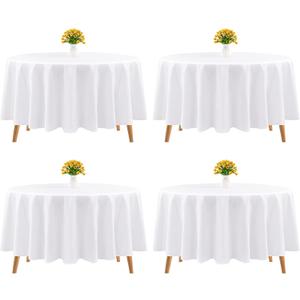 4 Packs White Round Tablecloth 90 Inch Circular Table Cloth,Polyester Fabric Stain and Resistant Wrinkle Washable Table Cover for Wedding,Parties,Banquet,Buffet Table, Holiday,Dinner Tables Decorate