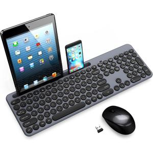 LeadsaiL Wireless Keyboard and Mouse Combo, Full-Sized Ergonomic Computer Keyboard with Phone Tablet Holder, 2.4GHz Silent Cordless Keyboard Mouse Set for Windows Laptop, PC, Desktop - Grey (Gray)