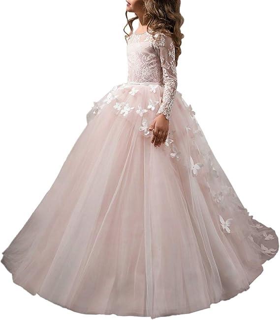  Lovely Flower Girl Dress Lace Long Sleeves Prom Gown 4-5 Years