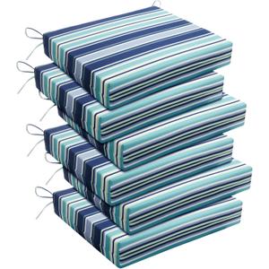 Basic Beyond Outdoor Chair Cushions Set of 6, Square Corner Outdoor Cushions for Patio Furniture, Water Resistant Patio Chair Cushions with 2 Ties, 18.5x16x3, Pinstriped Blue