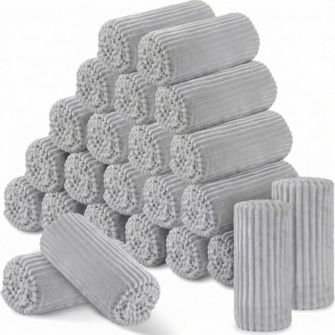 Buryeah 24 Pcs Flannel Throw Blanket Bulk 50 x 60 in Sleepover Blanket Outdoor Wedding Throw Lightweight, Oeko-tex Standard 100 Certified for Sofa Homeless Gifts (Light Gray)
