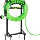 Heavy-Duty Garden Hose Holder with Storage Basket and Tool Hooks, XEAPOMS Stable Hose Hanger Metal Garden Hose Storage Holds 160Ft, Rustproof Freestanding Water Hose Holder for Outside,Yard,Lawn,Farm