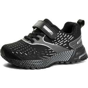 KUBUA Kids Sneakers for Boys Girls Running Tennis Shoes Lightweight Breathable Sport Athletic (5 Big Kid, Black Silver)