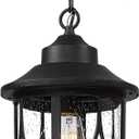 zeyu Outdoor Hanging Light Fixture - 15 Inch Farmhouse Exterior Pendant Light Fixture for Porch with Seeded Glass, Black Finish, ZX48MH BK (Large)
