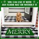 Geelin 2 Pcs Christmas Door Mat Outdoor Merry Christmas Front Door Mats Buffalo Checkered Rug (30'' x 18'' and 43'' x 27.5'') for Home Entrance Indoor Outdoor Decorative Coir Rugs (Green)