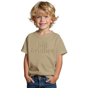SOFEON Big Brother Shirt Toddler Baby Boy Promoted to Big Brother Puff Print T-Shirt Summer Short Sleeve Announcement Tees (Khaki)