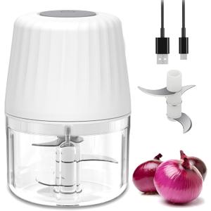 Mini Garlic Chopper, 250ml Small Food Processor Cordless 1 Cup, Battery USB-C Rechargeable Electric Food Chopper Wireless, Portable Garlic Grinder Masher,Veggie Meat Blender Mincer Kitchen Mixer,White