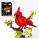 Northern Cardinal Building Set, Male Cardinal Bird with Blooming White Dogwood Flowers, Creative Set for Adults to Build and Display, Red Cardinal Modle, Memorial Gifts for Bird Lovers