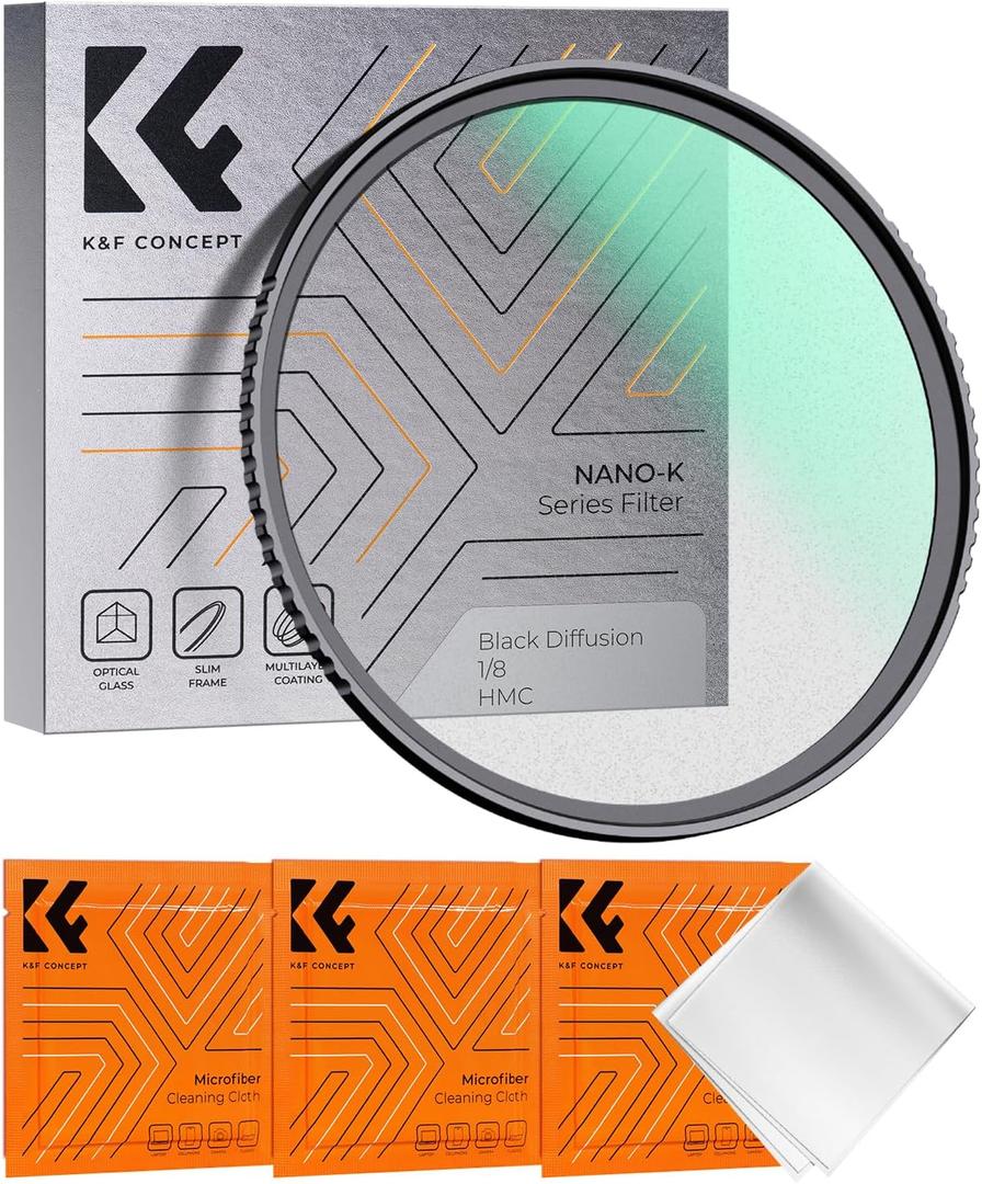 K&F Concept 43mm Black Diffusion 1/8 Filter, Mist Dreamy Cinematic Effec Filter for Video/Vlog/Portrait Photography K-Series