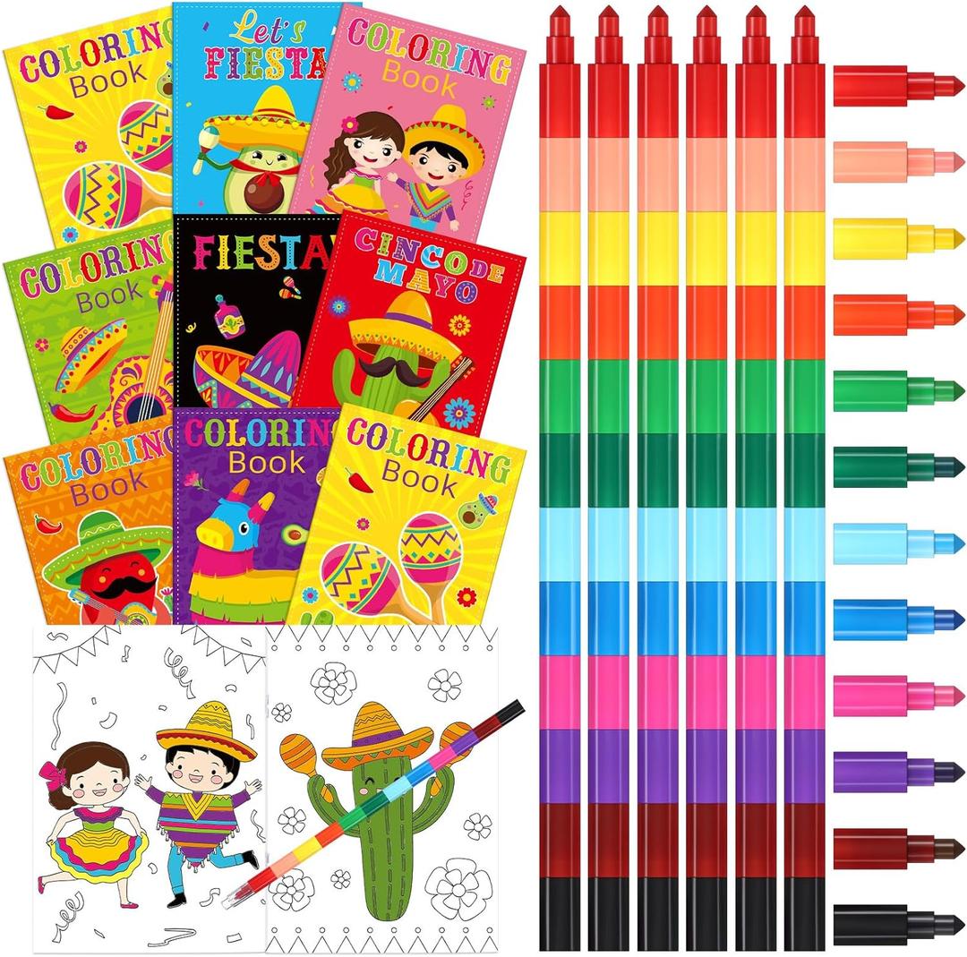 Funrous 24 Pcs Christmas Books with 24 Stacking Crayons Holiday Activity Books Rainbow Crayons Stocking Goodie Bag Stuffer Party Favors Supplies (Mexico Style)