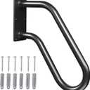 Handrails Wall Mount Stair Safety Handle Non-Slip Step Metal U-Shape Grab Yard Mounted Garage Porch Garden Hand Railings Powder Coated Heavy Duty Indoor or Outdoor Safe Bars Black for 1 to 3 Steps