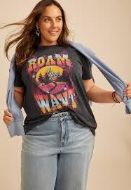 Maurices Women's/Men's "Roam If You Want To" Graphic T-Shirt – Vintage Retro Sunset Mountain Outdoor Adventure Crewneck Tee (Dark Charcoal), Size 2XL