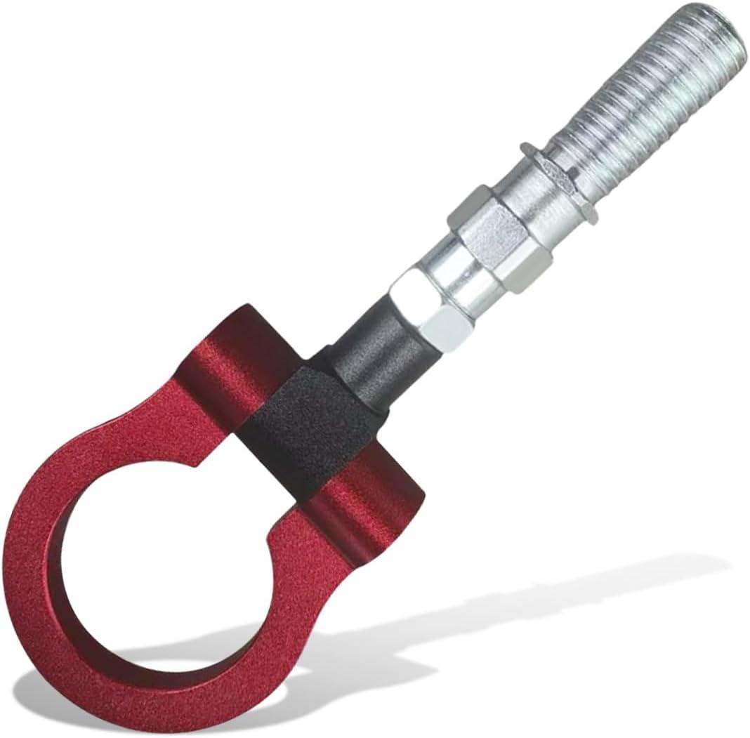 Car Front Bumper Tow Hook, Trailer Grappling Hook with Screw-in Design, Waterproof Bumper Pull Ring Decoration, Foldable Vehicle Exterior Accessory for Truck SUV-Only for Decoration (Red)