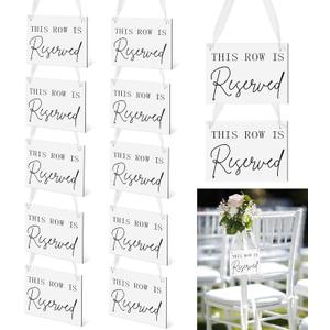 Yousoontic 12 Pack Wooden Reserved Row Sign for Wedding Chairs This Row Is Reserved Hanging Signs with Ribbon for Wedding Reception Party Restaurant Church Events Pews, 5 x 7'' (White,Elegant)