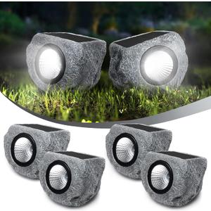 Solar Rock Lights Outdoor 4 Pack, Bright Solar Spotlights Outdoor Waterproof, Wireless LED Rock Lights, Auto On/Off Landscape Spotlights Walkway Solar Lights for Outside Yard Patio Pathway Flowerbed, Medium