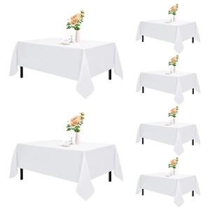 Romanstile 6 Pack White Rectangle Tablecloth 60 x 102 Inch, Reusable and Washable Table Clothes for 6 Foot Tables, Stain Resistant Polyester Fabric Table Cover for Wedding, Party, Banquet