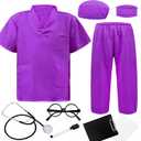 ZZIHAN Doctor Costume for Kids & Toddlers 9Pcs Scrubs Set for Boys & Girls Ages 3-12, Halloween, Career Day, Dress-Up Play (8/140, Purple)