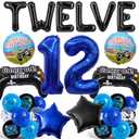 Video Game Birthday Decorations Balloons - Blue Gaming 12th Decoration Set with Controller Giant Number Foil Balloon, Level Up Theme Party Supplies for Gamer 12 Year Old Boys