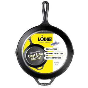 Lodge Seasoned Cast Iron Skillet - PFAS-Free, Non-Toxic Cookware - Use with an Oven, Stove, Grill, or Campfire - Naturally Non-Stick & Oven Safe - 10.25 Inches