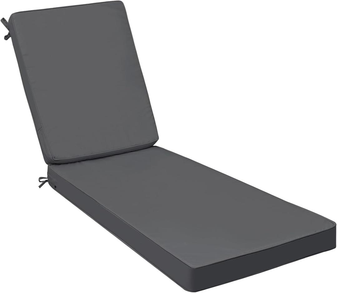 AAAAAcessories Outdoor Chaise Lounge Cushions, Fade-Resistant, Waterproof Patio Furniture Replacement Cushions, 74" x 23" x 3", Dark Gray, 74"x23"x3"-Set of 1