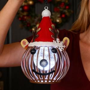 Christmas Elk Solar Lanterns, Metal Christmas Outdoor Hanging Lantern Waterproof, Elk Solar Lights Decor for Garden, Patio, Yard, Porch, Xmas Holiday Party Decor