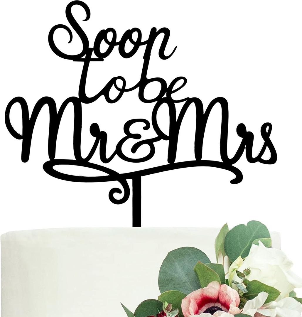 LOVENJOY Gift Boxed Soon To Be Mr and Mrs Cake Topper Engagement Black, Frosted Acrylic