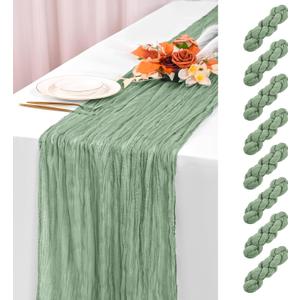 8 Pack Sage Green Cheesecloth Table Runner 120 Inch 10FT Spring Boho Rustic Sheer Gauze Cheese Cloth Table Runner for Wedding Baby Shower Birthday Party Table Decor