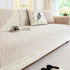 Luxury Chenille Couch Covers,Non Slip Striped Chenille Sofa Covers,All Seasons Generic Couch Furniture Protector,Fuzzy Couch Cover for Dogs Washable,WA-Coffee_1pc 43x63in/110x160cm
