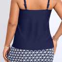Yonique Women Two Piece Plus Size Tankini with Skirt Tummy Control Bathing Suits High Neck Swimsuits (Blue, XL)