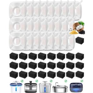 50 Pcs Cat Water Fountain Filters for Veken 95oz/2.8L, 67oz, 85oz, 135oz Dog Water Fountain Automatic Pet Fountain Dog Water Dispenser 25Pcs Pet Fountain Filter Replacement & 25Pcs Pre-Filter Sponges