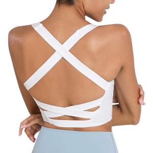 romansong Strappy Yoga Sports Bras for Women Padded Criss-Cross Back Tank Tops (Small, White)