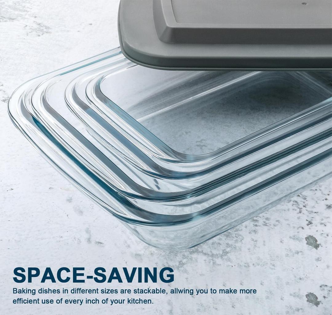 Set of 3 Deep Glass Baking Oven and Dishwasher Gray