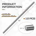 Blulu 12 Pcs 3/8"-16 Fully Threaded Rod, 36" Length, 304 Stainless Steel Long Threaded Screw, Right Hand Threads