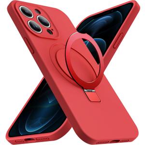 Designed for iPhone 12 Pro Case with Magnetic Invisible Stand Compatible with MagSafe Military Drop Tested Shockproof Silicone iPhone 12 Pro Phone Cases for Women Men MOM Gift 6.1'' 2020, Red