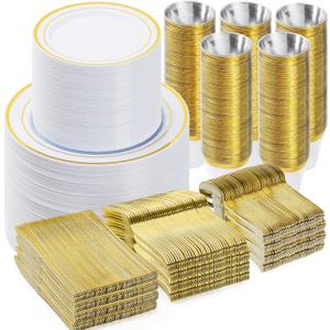 BESTVIP 900PCS Gold Dinnerware Set for 150 Guests,