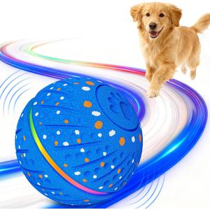 Sankell Interactive Dog Ball Toy - Smart Moving Bouncing Dog Ball with RGB Lights, E-TPU Material, 3 Play Modes Automatic Rolling Balls Toy for Small Medium Dogs Keep Them Busy(Blue)