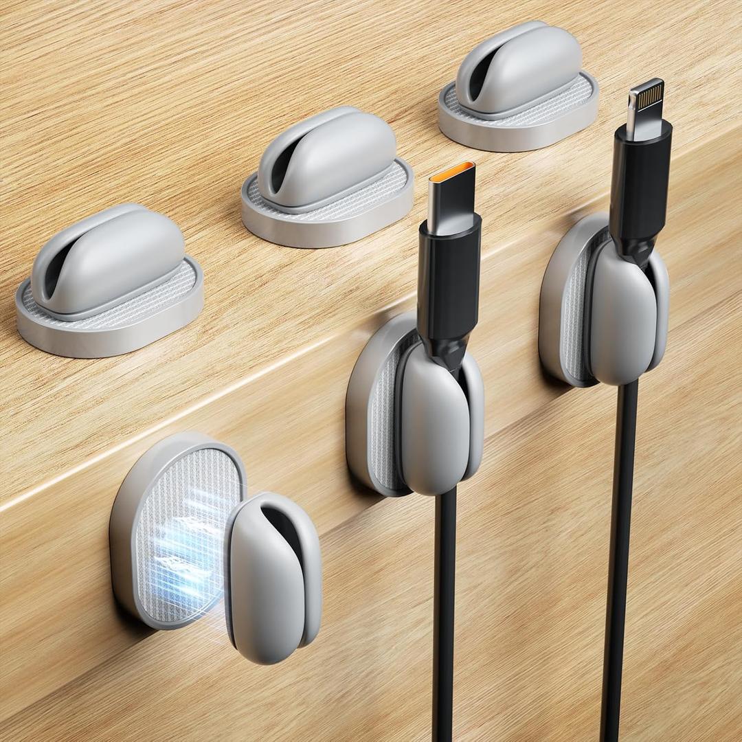 6 Pack Magnetic Cable Clips, Adjustable Cord Holder for Under Desk Cable Management, Adhesive Charger Wire Organizer Keeper for Home Office Desk Phone Car Wall Desktop Nightstand (Gray)