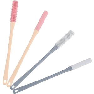 4-Pack Silicone Foot Scrubber & Toe Cleaning Brush with 15.3" Long Handle - No-Bend Shower Design for Seniors & Men & Women (Pink & Grey)