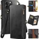 Compatible with iPhone 14 Pro 6.1" Wallet case with Zipper Credit Card HolderRFID Blocking,Flip Folio Book PU Leather Phone case Shockproof Cover Women Men for Apple 14 Pro case Deep Black